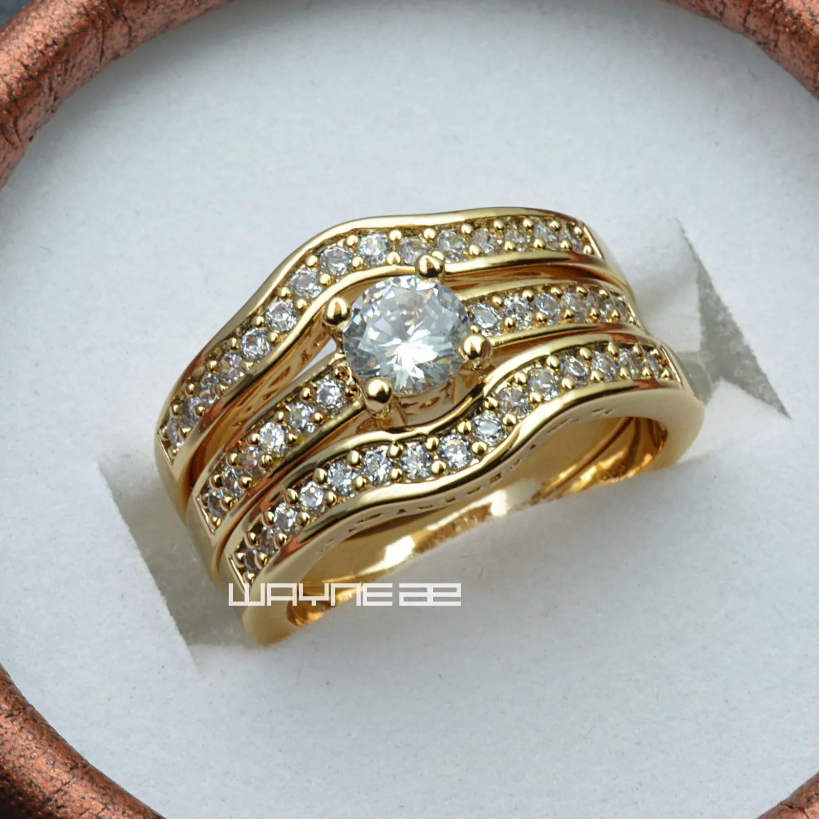 Ensembles de bagues de fiançailles pour filles en or jaune 18 carats avec cristal R179 M-U303n