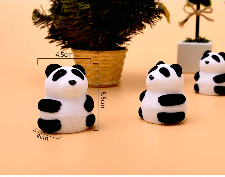 Einfache sieben niedliche Tier-Ringbox aus Kunststoff mit Beflockung, Schmuck-Display, Ohrstecker-Etui, schwarz-weißer Panda-Schmuckbehälter, 310 m