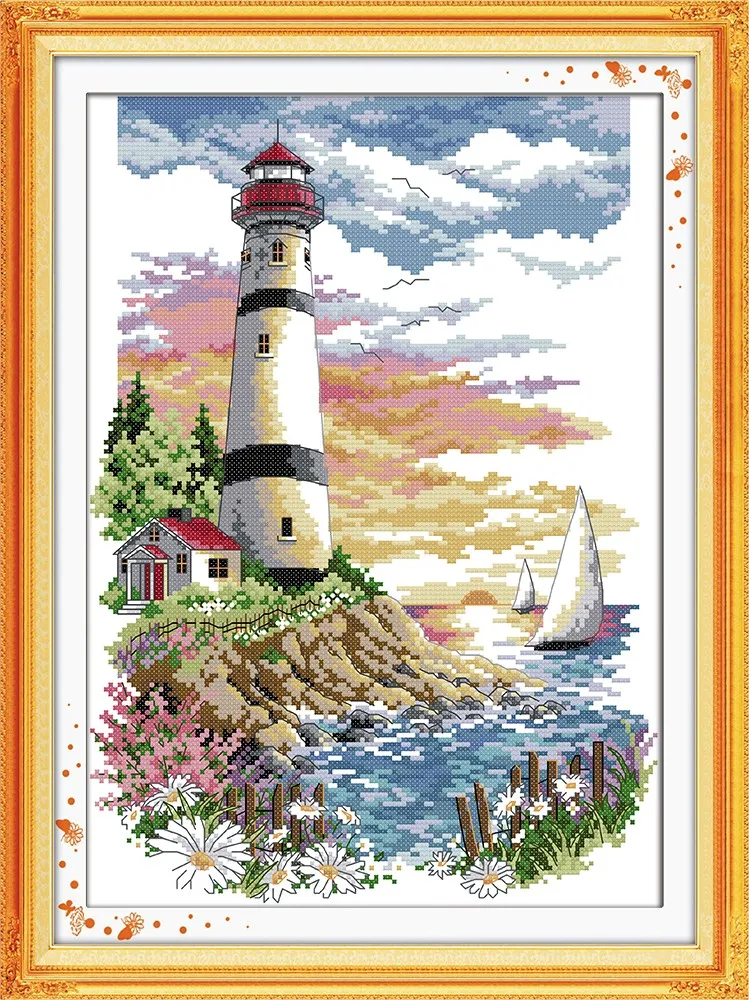 Lighthouse seaside scenery , DIY handmade Cross Stitch Needlework Sets Embroidery kits paintings counted printed on canvas DMC 14CT /11CT