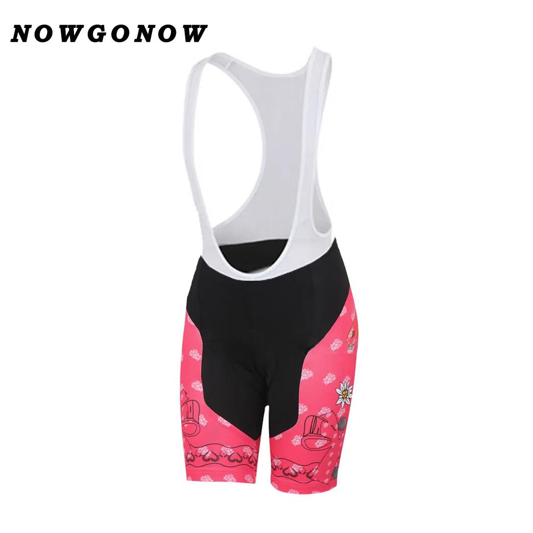 Mulheres conjunto de camisa de ciclismo lindas flores grade rosa roupas bicicleta wear menina senhora pro estrada montanha triathlon nowgonow gel almofada babador sh260g