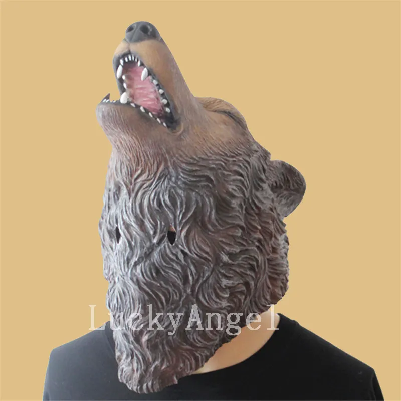 Wholesale 2017 New Adult Animal Costume Creepy Adult Full Head Latex Rubber Wolf Dog Mask Halloween Cosplay Custome Props 