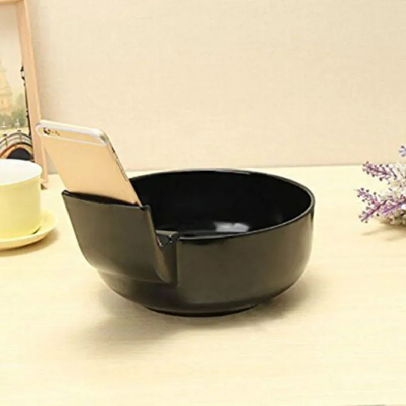 Creative Bowl with Cell Phone Holder for Mobile Phone Users White Black Melamine Bowl 2L Large Size Ramen Bowls Tableware ZA2668