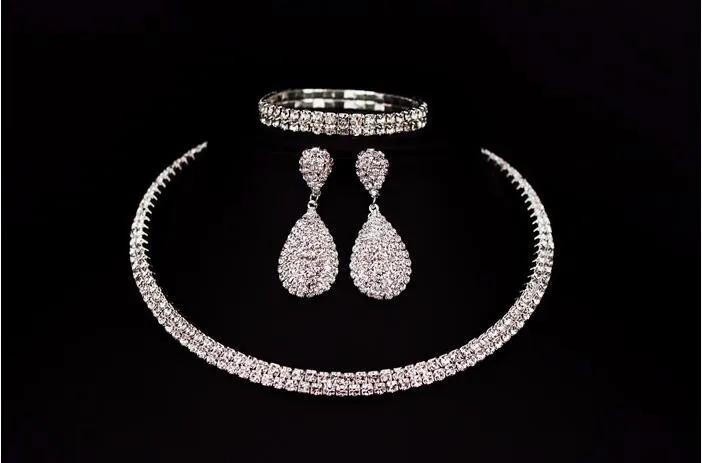 Novia vendedora caliente Classic Rhinestone Crystal Choker collar pendientes y pulsera Conjuntos de joyería de boda Accesorios de boda Joyería nupcial