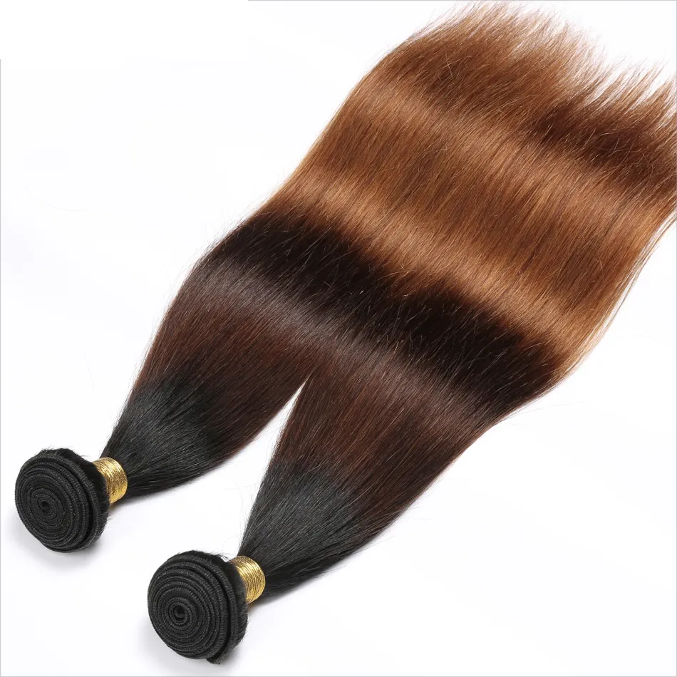 Perulu Düz İnsan Saç Remy Saç Örgüleri Ombre 3 Tonluk 1B / 4/30 Renk Çift Atkı 100 g / adet Boyalı Olabilir Ağartılmış