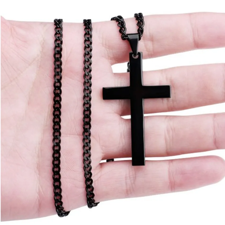 Masowe stopnie błyszczący krzyżowy łańcuch łańcuchowy Naszyjnik dla mężczyzn kobiety 22-24 cali 4 kolory Lots236f