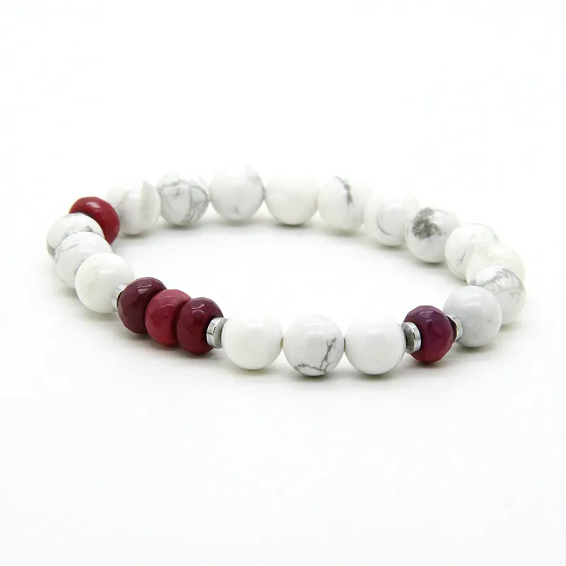 Gioielli coppie unisex Intero 10 pz / lotto 8 mm Bianco Howlite Marmo Fuoco Agata Pietra Distanza Amanti Braccialetti fortunati302O