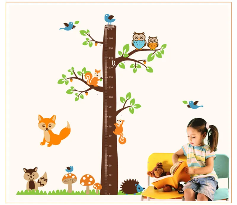 squirrels forest animals growth chart wall stickers for kids room decoration cartoon mural art home decals children gift height measure