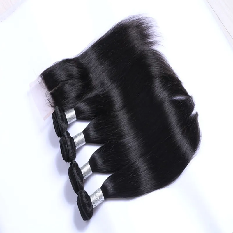 Malaysisches menschliches haar mit schließung unverarbeitete menschliche haare mit spitze schließung 4 stücke pro los malaysisches gerades haar mit schließung