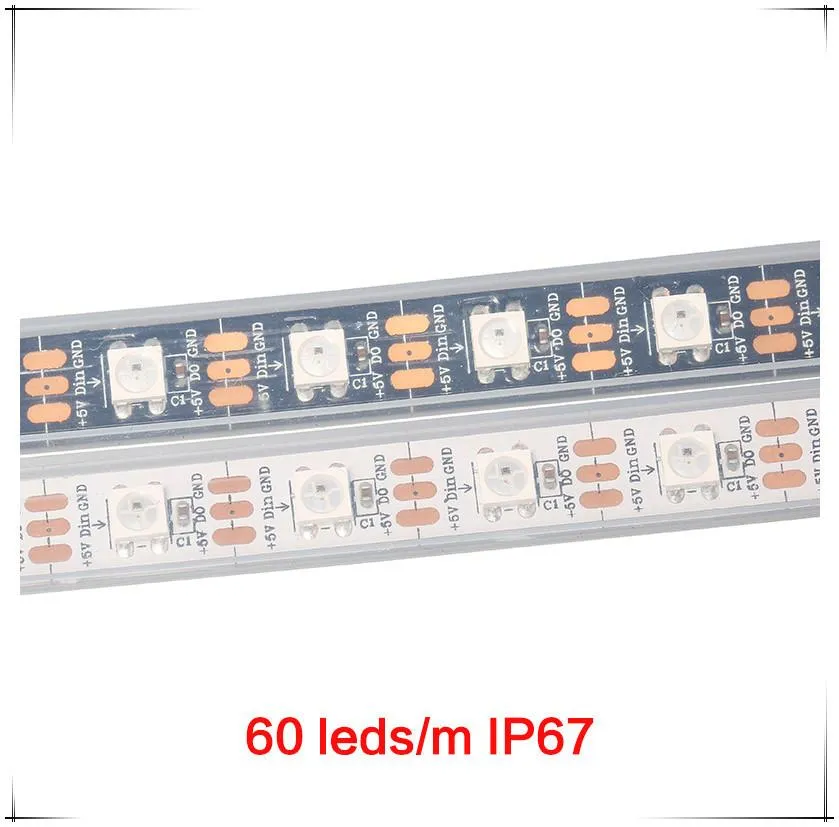 DHL 5m 60 LEDs / m WS2812B WS2812 Pixels White PCB Waterproof WS2811 IC 5050 RGB SMD Digital Color Flexible LED Strip Light 5V