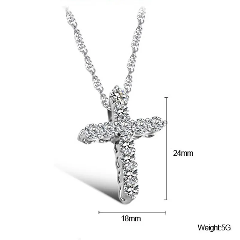 Yhamni Luxury Original 925 Sterling Silver Cross Pendant Necklace Princess Luxury Diamond Necklace Pendant For Ladies and Women N1239K