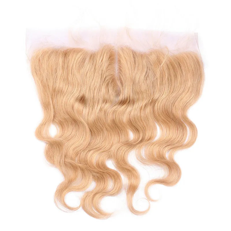 #27 Stawberry Blonde Body Wave 13x4 Lace Frontal Closure With 3Bundles Peruvian Virgin Honey Blonde Human Hair Extensions 