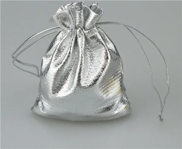 100 Adet Altın / Gümüş Bez Çantalar Takı Kılıfı Hediye Paketi 9X12 cm 3.5x4.7 inç Hediye Çantaları