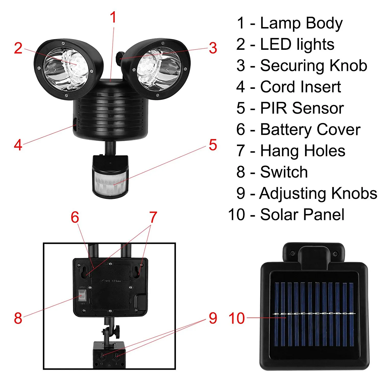 22 LED Lampione stradale a energia solare PIR Sensore di movimento Luce Lampada di sicurezza da giardino Lampada da parete impermeabile strada esterna235u