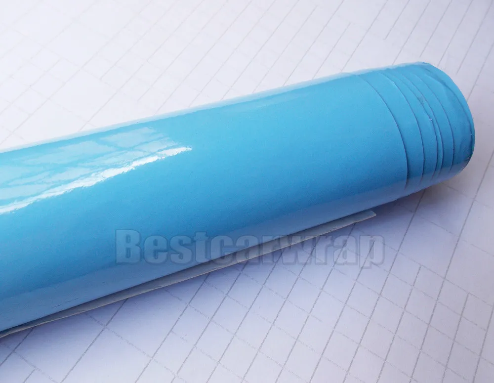 3 Layers Baby Blue Gloss Vinyl wrap High Glossy Car Wrap Film with air Bubble Free vehicle wrap covering foil Size:1.52*20M/Roll 4.98x66foot