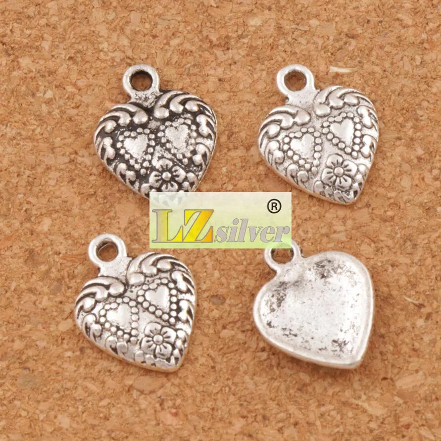 Double Dots Hearts Charm Pendants Antique Silver 11 3x15 1 mm Modna biżuteria DIY L907338U