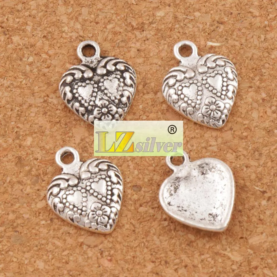 Pingentes de contas de corações com pontos duplos, 200 peças de prata antiga 11 3x15 1mm joias da moda diy l907248b