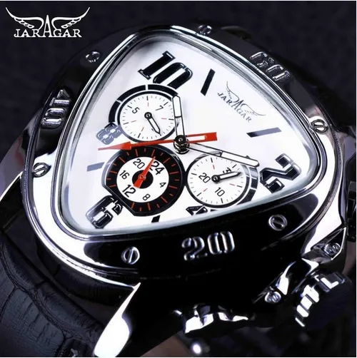 Jaragar esporte corrida design triângulo geométrico design pulseira de couro genuíno relógios masculinos marca superior luxo automático pulso watch239a