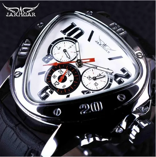 JARAGAR Sport Racing Design Geometryczne Trójkąt Projekt oryginalny skórzany pasek męskie zegarki Top Marka luksusowy automatyczny zegarek na nadgarstek287f