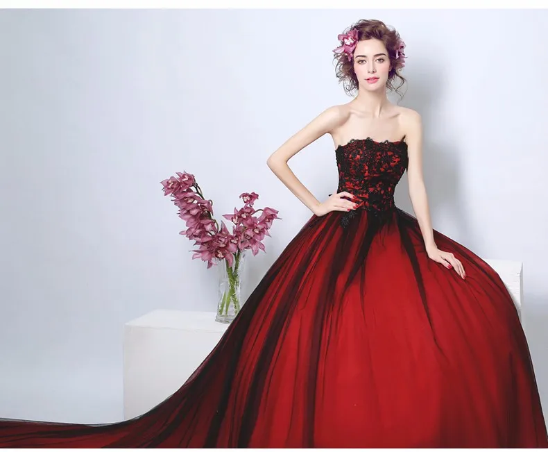 Vestidos de bola vermelha e preta vestidos de noiva góticos vestidos de baile imagens reais