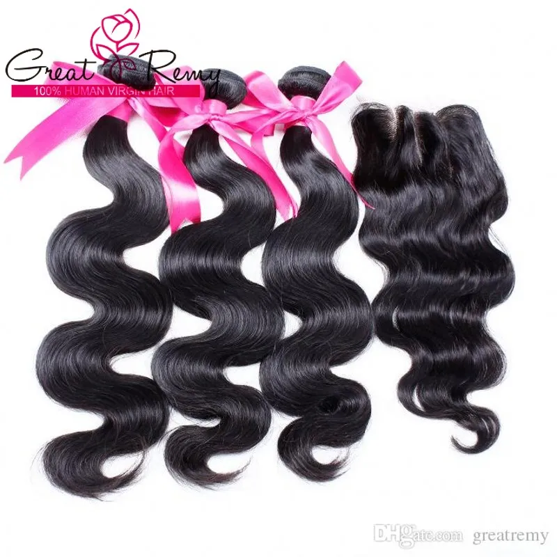virgin hair weave 100 unprocessed indian human hair extensions natural color body wave hair wefts closure 4 x4 full head
