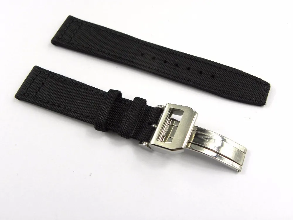 20 21 22 mmvert noir Nylon tissu bracelet en cuir bracelet de montre bracelet ceinture en acier inoxydable 316L boucle déploiement fermoir229b