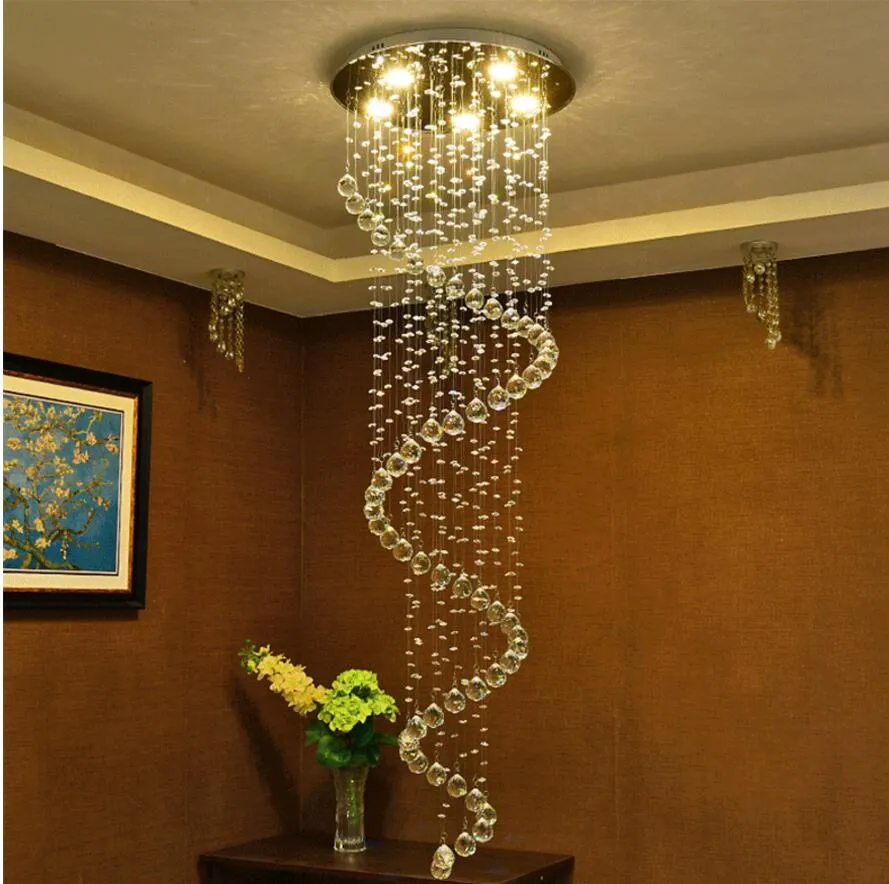 Modern LED Crystal Chandelier Lighting Spiral Stair Pendant Light Fixtures for el Hall Stairs290O