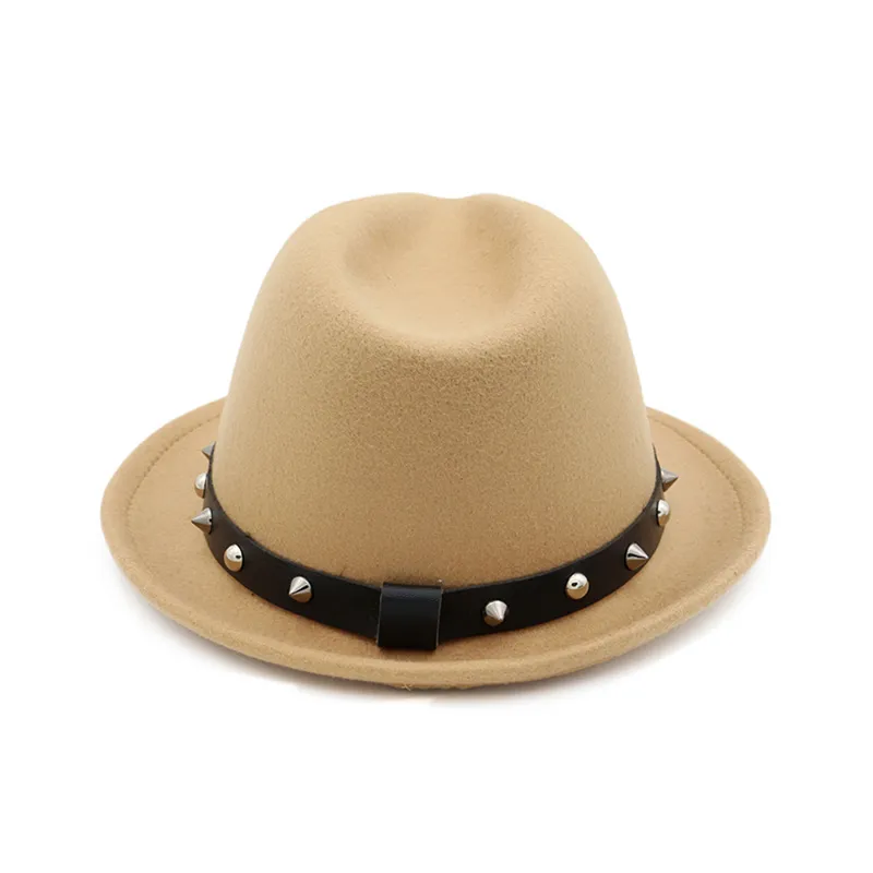 British Style Unisex Wool Felt Jazz Cap Fashion Fedora Hats with Rivet Men Women Autumn Winter Hats for Men Women Gentleman Hat244C