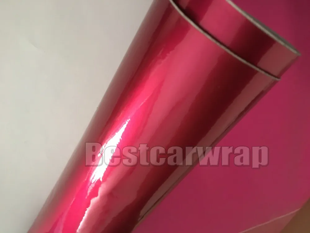 Rose Red Gloss Metallic Vinyl Car Wrapping Film With Air Release Metallic Gloss Wrap Foil sticker SIZE: 1.52*20M/Roll