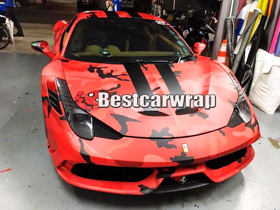 Red Camo Car Wrap Vinyl With Air Rlease Gloss/ Matt Arctic Camouflage covering graphics Printed STYLING size 1.52X30M ROLL