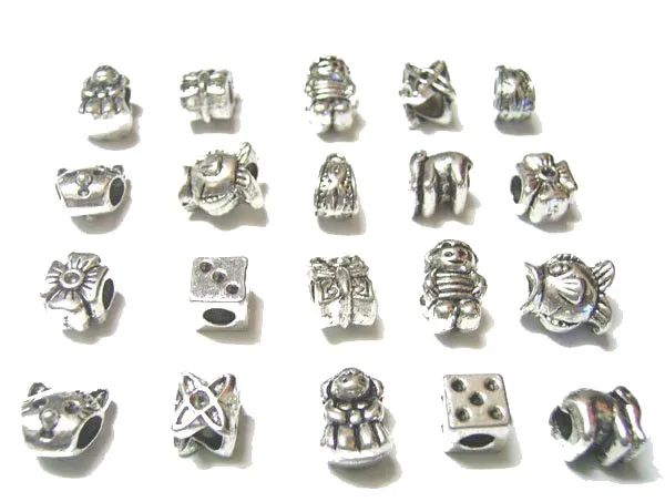 50 pçs / lote Mix Estilo Tibete Metais de Prata Encantos Loose Beads para DIY Europeia Pulseira Pulseira Jóias Artesanato Presente C18 Livre Navio