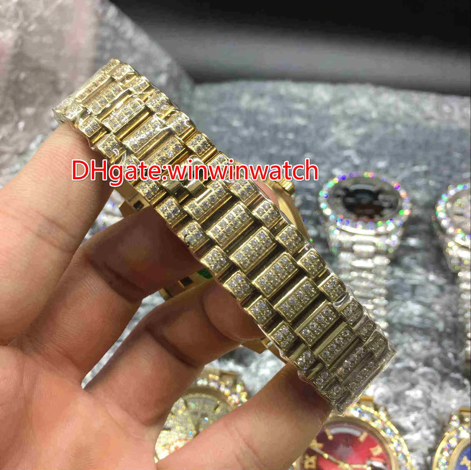 Enorme orologio da polso con lunetta di diamanti 43MM rapper hip hop completamente ghiacciati orologi automatici con cassa in oro 237r
