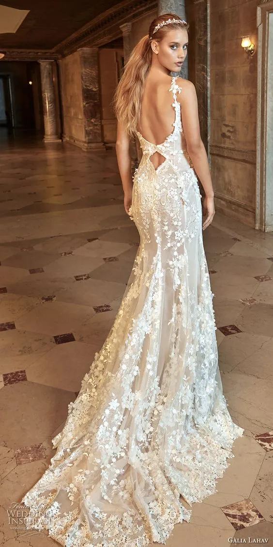 2022 Gorgeous Mermaid Wedding Dresses Sexy Sheer See-through Backless Bridal Gowns Full Floral Lace Wedding Dress Vestidos De Noiva
