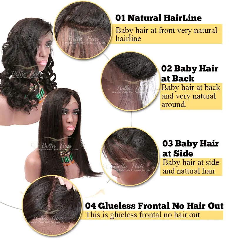 Bellahair Brazilian Human Human Wigs para mulheres negras Lace dianteira perucas profundas ondas encaracoladas lacrewigs 130% densidade cor natural CAP