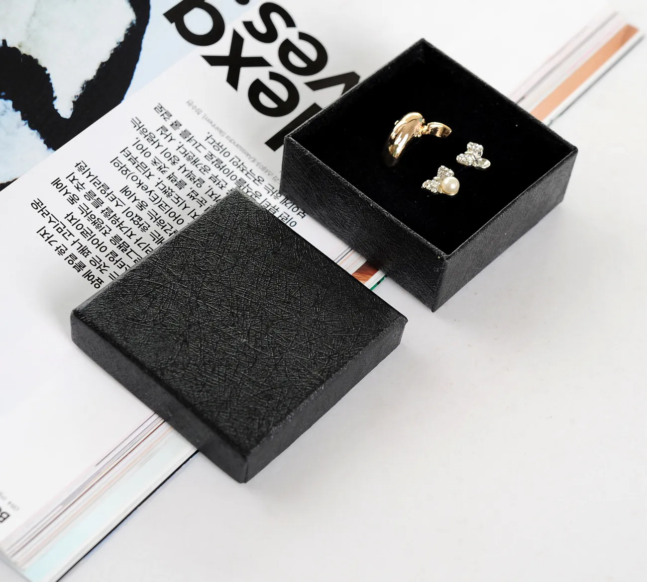 simple seven 6 36 32 3cm classic black jewelry ring box specialty paper bracelet carrying box festival pendant display with sponge307e