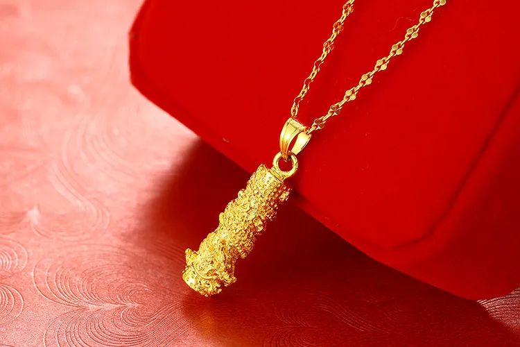 Vogue 18k amarelo ouro preenchido masculino sólido sem pedra enrolamento dragão pilar pingente colar jóias 10G322s