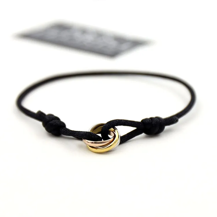 Fashion Brand Women Lover Bangle Handmade Rope Chain Bracelet Charm Titanium Stainless Steel three circles Carter