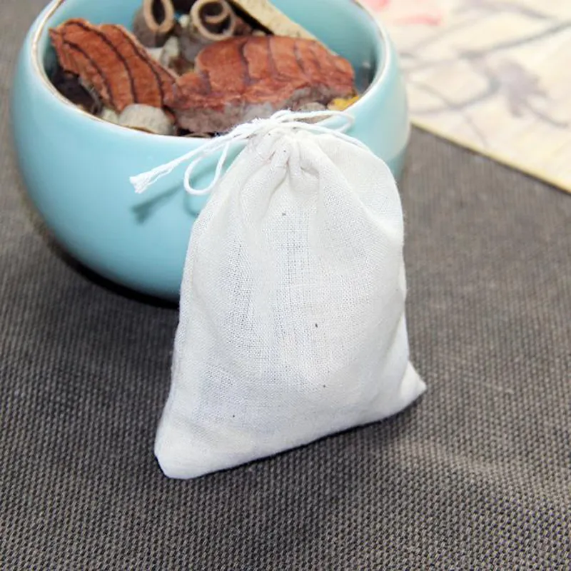 Entièrement portable 8x10cm mousseline coton mousseline de cordon réutilisable sacs emballage de bain de bain herbes sacs de thé filtre242c