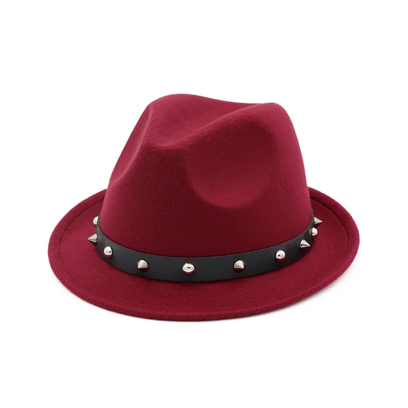 British Style Unisex Wool Felt Jazz Cap Fashion Fedora Hats with Rivet Men Women Autumn Winter Hats for Men Women Gentleman Hat244C