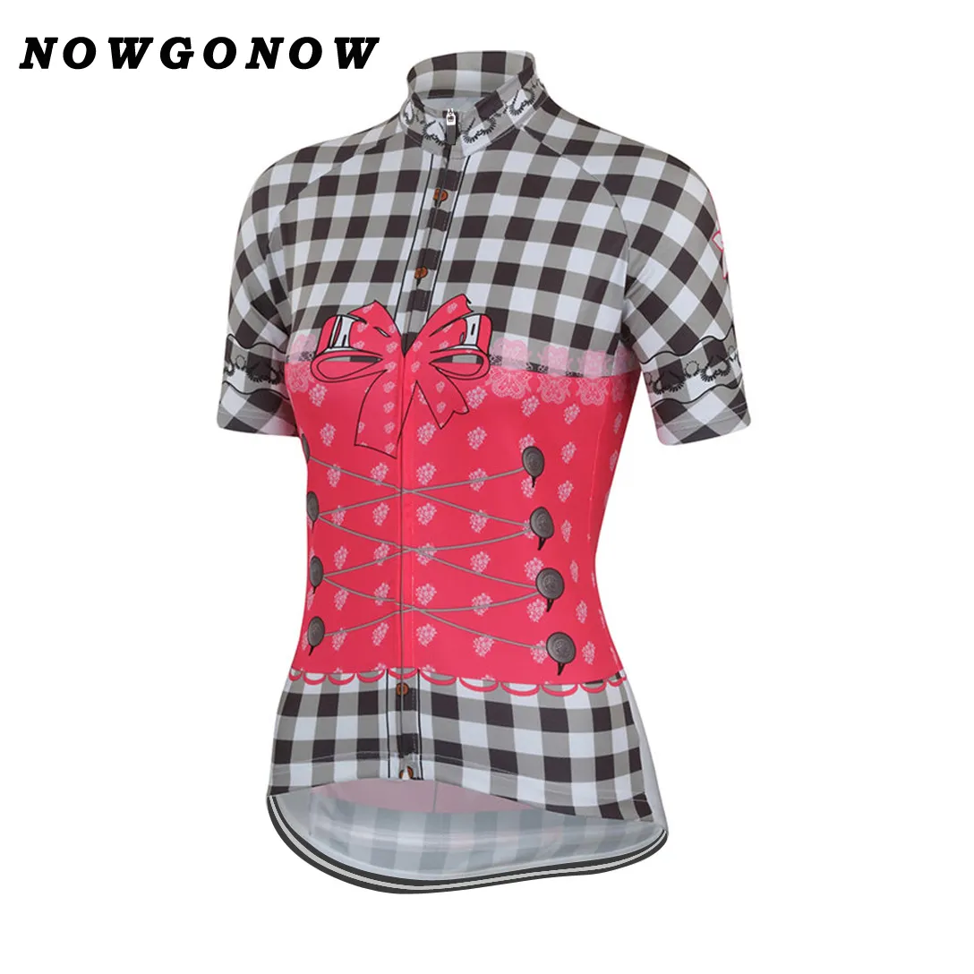 Mulheres conjunto de camisa de ciclismo lindas flores grade rosa roupas bicicleta wear menina senhora pro estrada montanha triathlon nowgonow gel almofada babador sh260g