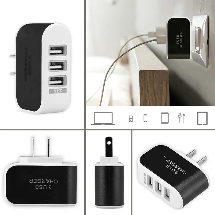 3 USB Wall Charger LED Adapter Travel Adapter Triple USB Ports Chargers Home Plug For Mobile Phone With Opp Package