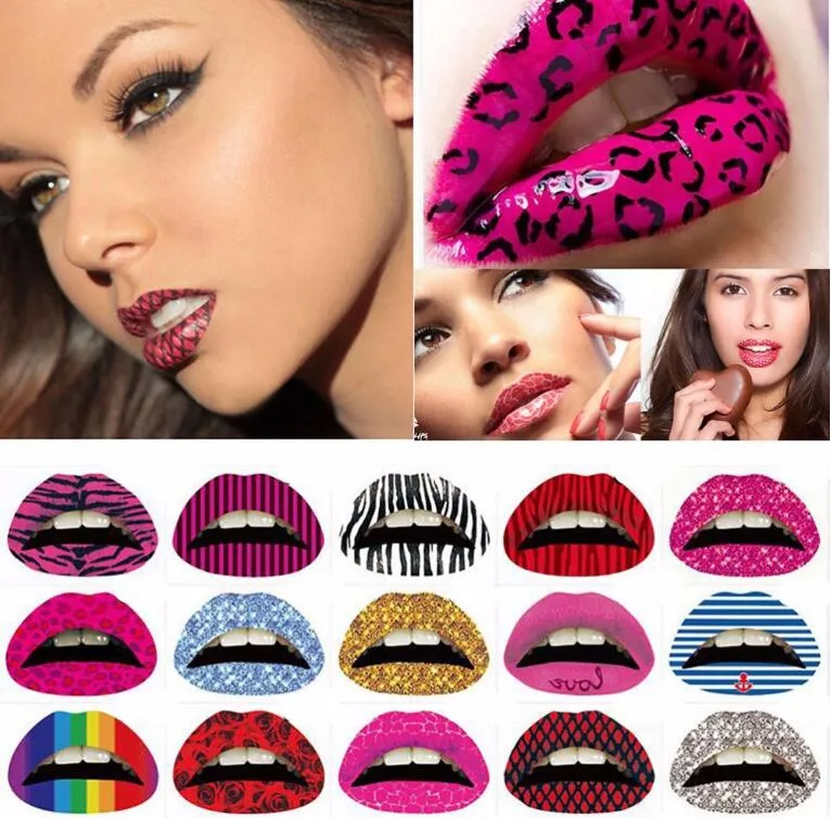 Temporary Lip Tattoo Stickers Lipstick Art Transfers Kiss Lips Body Art Beauty Makeup Waterproof Temporary Tattoo Stickers