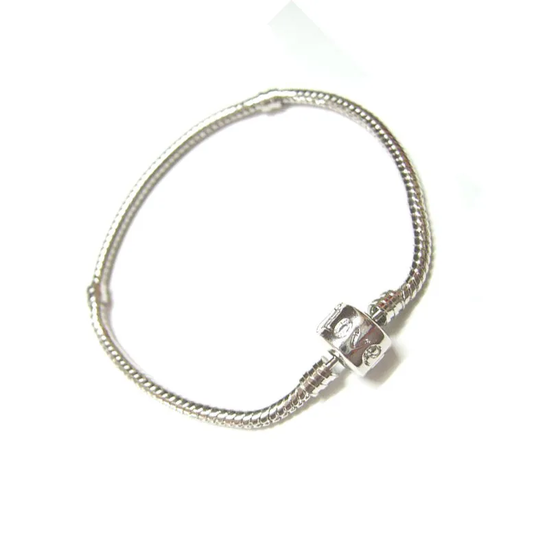 Silver Plated Bangle Bracelets Snake Chain with Barrel Clasp For DIY European Beads Bracelet C16279J