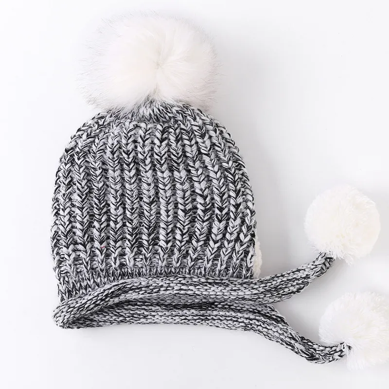 Bonnet tricoté d'hiver pour femmes, mélanges de laine, casquettes de crâne douces et chaudes avec oreillettes, jolis bonnets Gorro avec velours GH-2542601