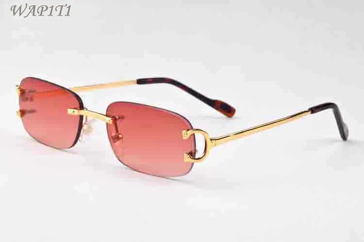 Mode-Sonnenbrille für Herren, Unisex, Büffelhorn-Brille, Damen-Haltung, randlose Sonnenbrille, Rahmen, klare Gläser, Silber, Gold, Metall, Ey303A