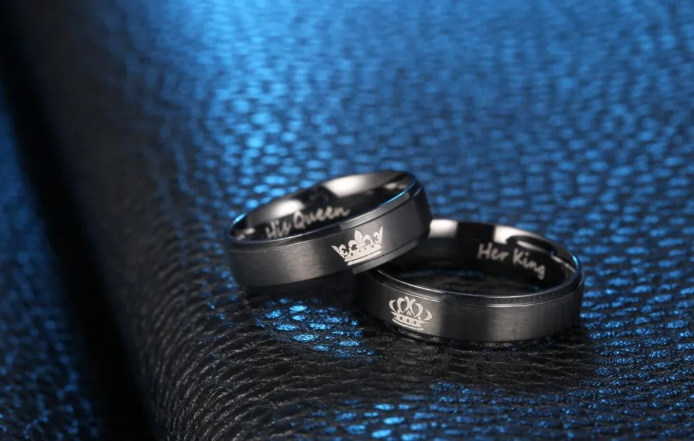 애인 반지 그의 여왕 그녀의 킹 스테인레스 스틸 쥬얼리 커플 반지 결혼 반지 블랙