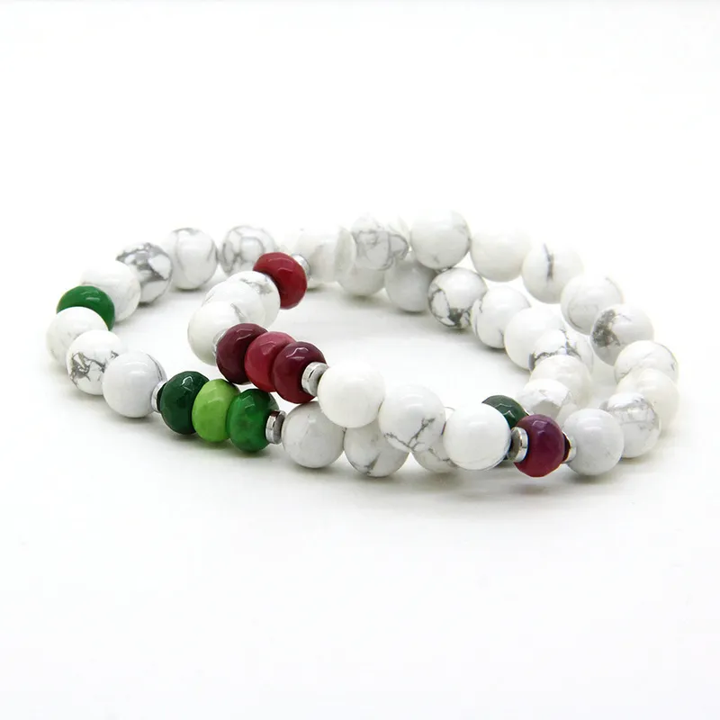 Unisex Couples Jewelry Whole 8mm White Howlite Marble & Fire Agate Stone Distance Lovers Lucky Bracelets302O