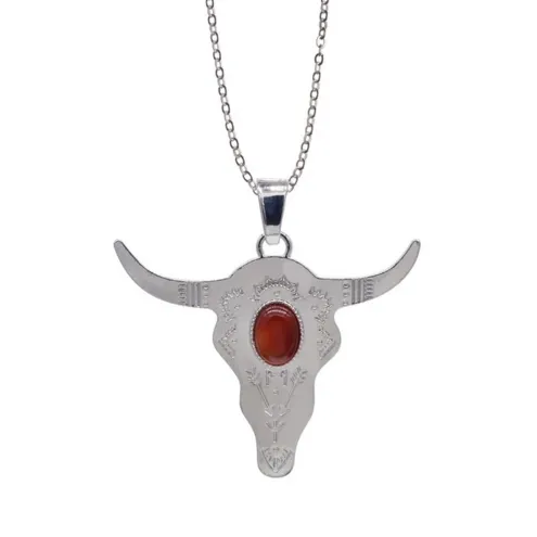 Fashion buffalo Head bead Silver Color Bull Cattle Charm Bead Longhorn Resin Horn Cattle Pendant for Jewelry carnelian y75299z