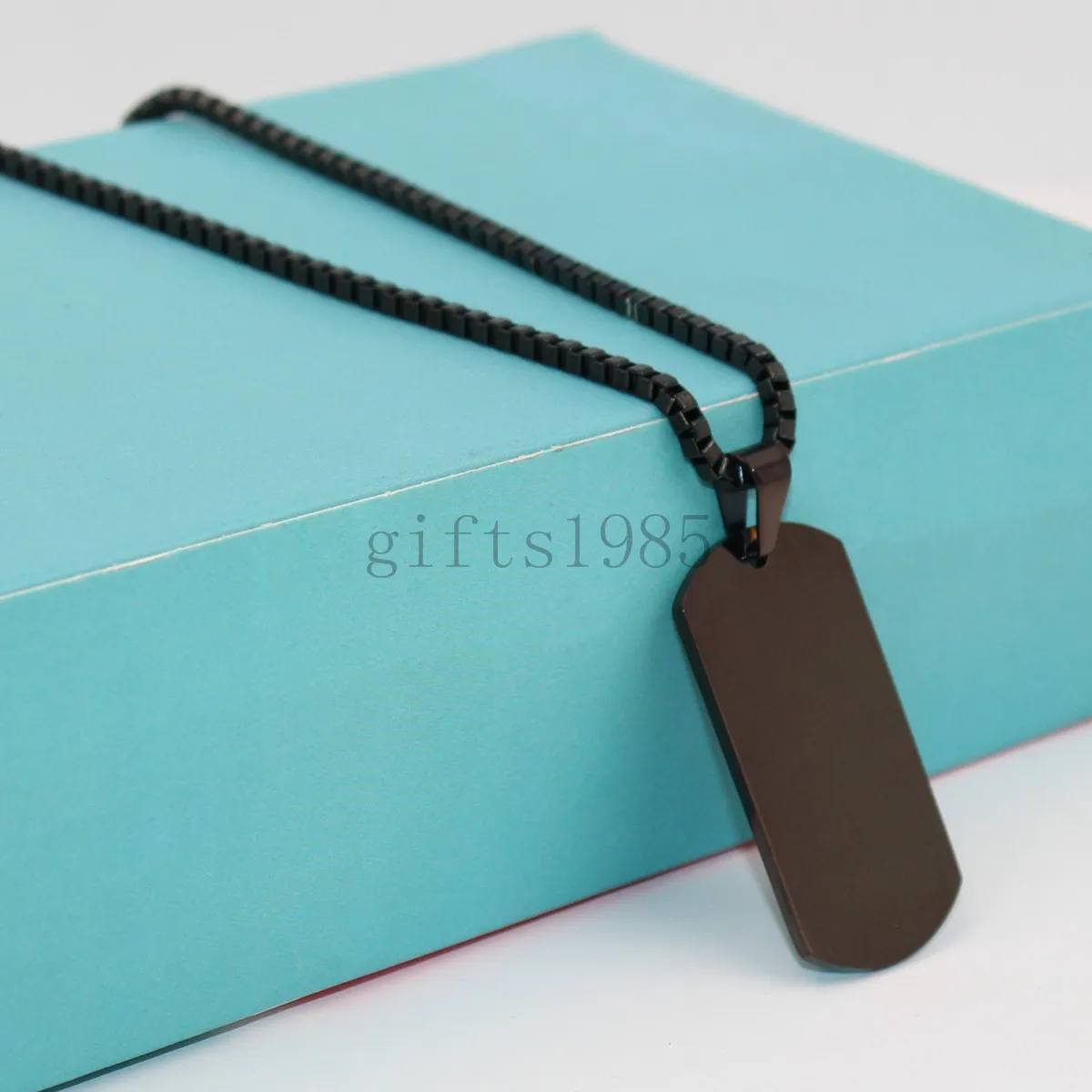 Charming Stainless Steel Silver Gold Black Jewelry Mens Dog Tag Pendant Necklace 24inch box Chain293m