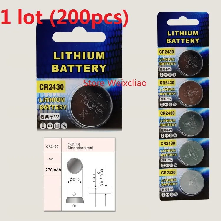 1 lote CR2430 3 V bateria de íon de lítio botão de lítio CR 2430 3 Volt li-ion moeda baterias Frete Grátis