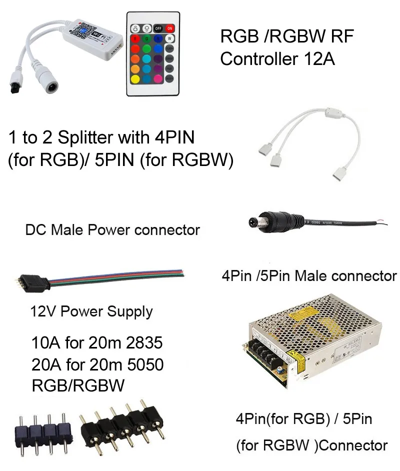 Kit striscia flessibile LED RGBW RGB WIFI da 20 m SMD 5050 2835 IP65 impermeabile Tiras Ruban Controller modalità tempo musicale Alimentatore 12V Ada258b